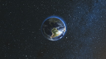 realistic earth planet, rotating on its axis in space against the background of the star sky. seamle