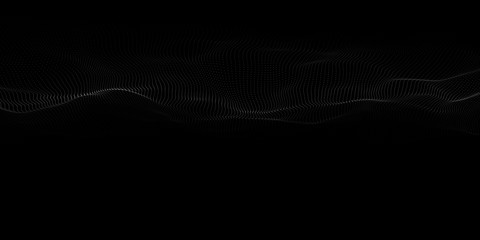 Fototapete - Abstract particle wave on dark background. Vector 3d wave. Point wave.