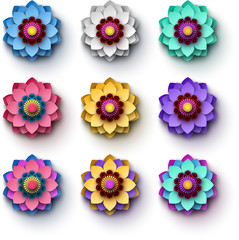 Wall Mural - bright colorful 3d flowers isolated on white.