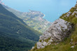 Italy, lake Garda. View from mountain Monte Baldo 1780 meters to Malcesine town.