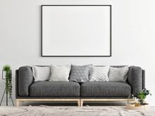 Gray Sofa With Mock Up Poster, Concept Interior Design, 3d Render, 3d Illustration