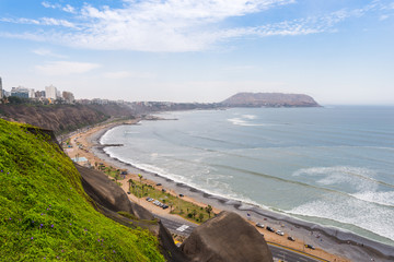Wall Mural - Lima city's coastline and Beach Circuit Highway, from Miraflores district, in Peru