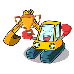 Sticker - Boxing winner excavator mascot cartoon style