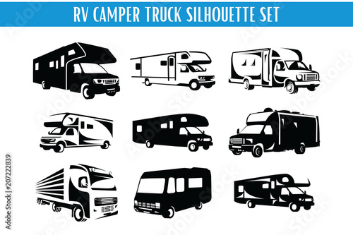 Fotomural RV Camper and Truck Silhouette Set