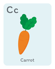 Wall Mural - Vegetable and fruit english alphabet. C letter. Carrot vector illustration.