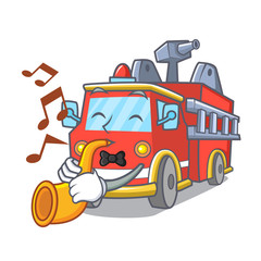 Sticker - With trumpet fire truck mascot cartoon