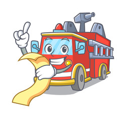 Sticker - With menu fire truck mascot cartoon