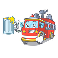 Wall Mural - With juice fire truck mascot cartoon