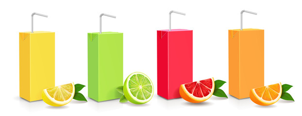 Poster - Juice citrus carton cardboard box pack 3d set