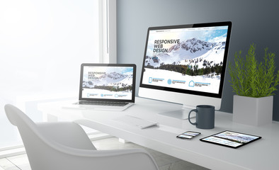 Wall Mural - grey studio devices with responsive design website