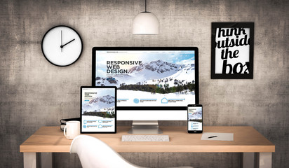 office workplace with responsive websites devices collection