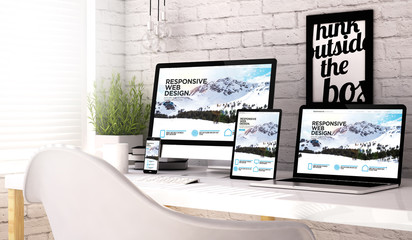 Wall Mural - devices collection workplace with responsive website