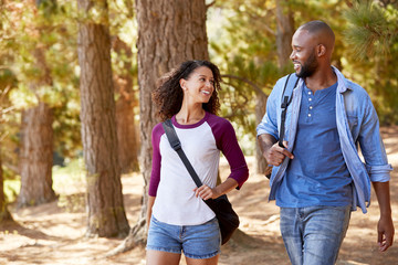 Wall Mural - Couple On Hiking Adventure In Wooded Countryside