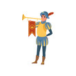 Royal herald with trumpet European medieval character vector Illustration on a white background