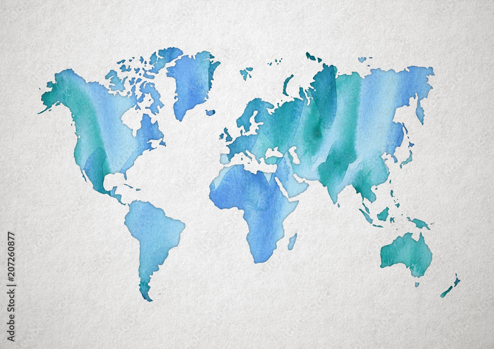 Watercolor map of the world wall art poster digital prints images ...