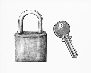 Wall Mural - Hand-drawn lock and key illustration