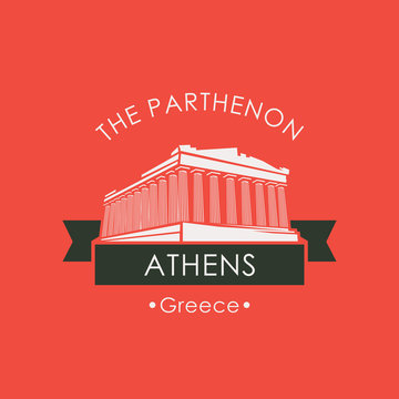 vector travel banner or logo. the famous parthenon from athens, acropolis, greece. greek ancient nat