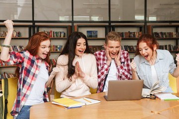 Sticker - Group of happy teenagers doing homework