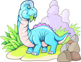 Fototapeta Dinusie - cartoon cute prehistoric brachiosaurus, funny dinosaur illustration
