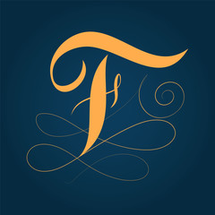 Letter F logo design template - calligraphy style with flourishes