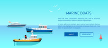 Marine Boats Colorful Card Vector Illustration