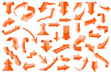 Set Of Orange 3d Arrows. Shiny Icons