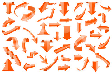 Wall Mural - set of orange 3d arrows. shiny icons