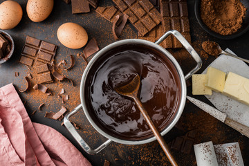 Ingredients for cooking chocolate pastry from above