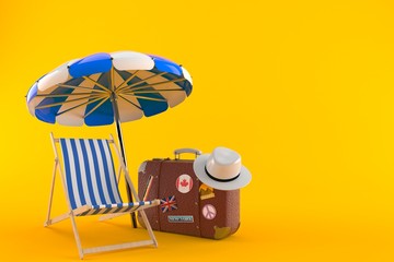 Poster - Umbrella with suitcase and deck chair