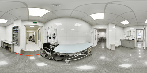 Entrance to the maternity ward in the maternity ward with a stroller to transport patients between operating rooms and rest rooms cabinets and shelves with medical equipment for sleeping people's