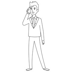 Sticker - businessman calling with smartphone avatar character icon vector illustration