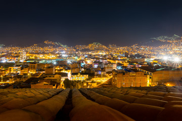 Wall Mural - Night view of Cusco city, from a building roof