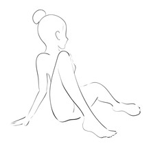 Sitting Young Gymnast Girl - Vector Hand Drawn Sketch
