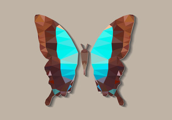 Wall Mural - Polygonal Blue Butterfly Model - Vector Isolated Papercraft Icon
