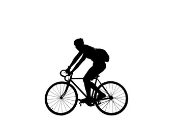 Wall Mural - Silhouette man and bike relaxing on white  background