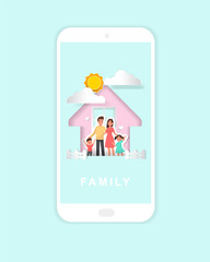 Wall Mural - Family character vector design. For mobile app banner. Paper art style.