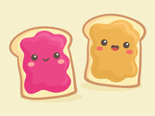 Cute Peanut Butter And Jelly Jam Loaf Bread Sandwich Vector Illustration Cartoon Smile