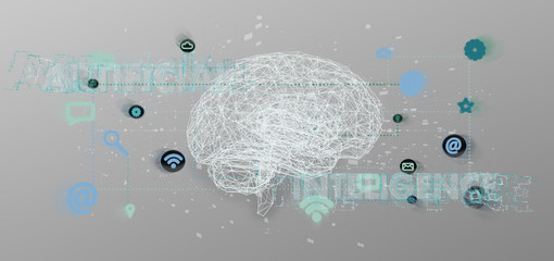 3d rendering artificial intelligence concpt with a brain and app