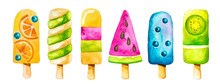 Watercolor Clip Art Set With Colorful Icecream