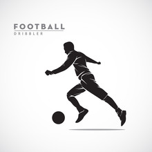 Silhouette Football Player Dribbling The Ball With Fast Run