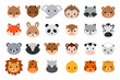 Cute animal heads collection. Flat style.