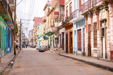 CUBA, HAVANA - MAY 5, 2017: View of the street of old Havana, Cuba. copy space for text.