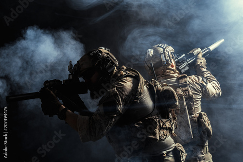 Fotografía Group of security forces in Combat Uniforms with rifles