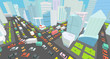 City street Intersection traffic jams road 3d. Black lines outline contour style Very high detail view. A lot cars end buildings top view Vector illustration