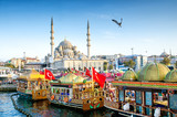 Fototapeta  - ISTANBUL, TURKEY - October 6, 2015: View of the Suleymaniye Mosque and fishing boats in Eminonu, Istanbul, Turkey