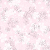 Floral seamless pattern with hand drawn cherry flowers on a pink background . Vector illustration.