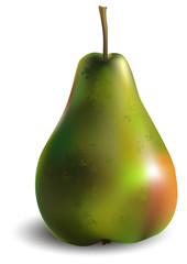 Green pear with red side. Vector illustration.