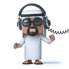 Vector 3d Arab wearing a pair of headphones