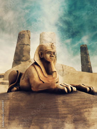  Fototapeta Egipt   egipski-sfinks-na-tle-ruin-starozytnej-swiatyni
