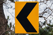 Dangerous Turn Left, Yellow Black Road Sign